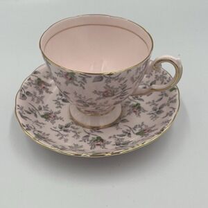 Vintage Tuscan  Bone Chine Pink and Gold 'Flora' Tea Cup & Saucer Dainty EUC